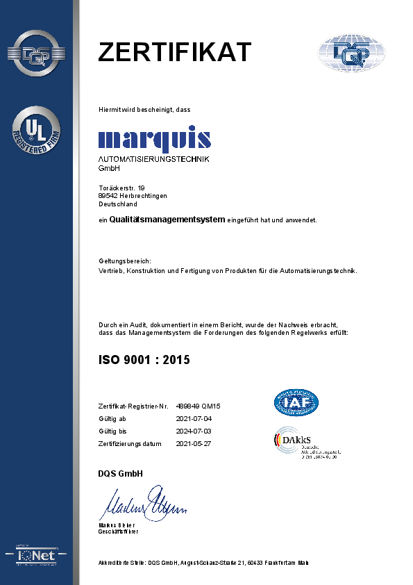 Marquis Automatisierungstechnik – Zertifikat – ISO Deutsch